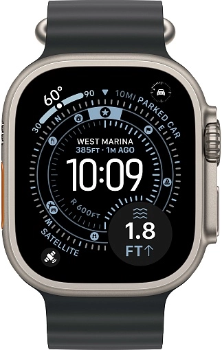 Apple Watch Ultra 3 49 мм, корпус из натурального титана, ремешок Ocean черного цвета